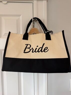 Bride Canvas Tote Bag in Cream and Black